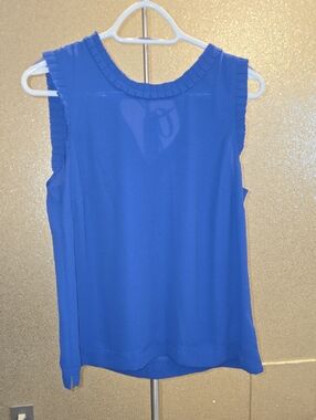 J Crew Sleeveless Ruffle-Trim Blouse - Blue